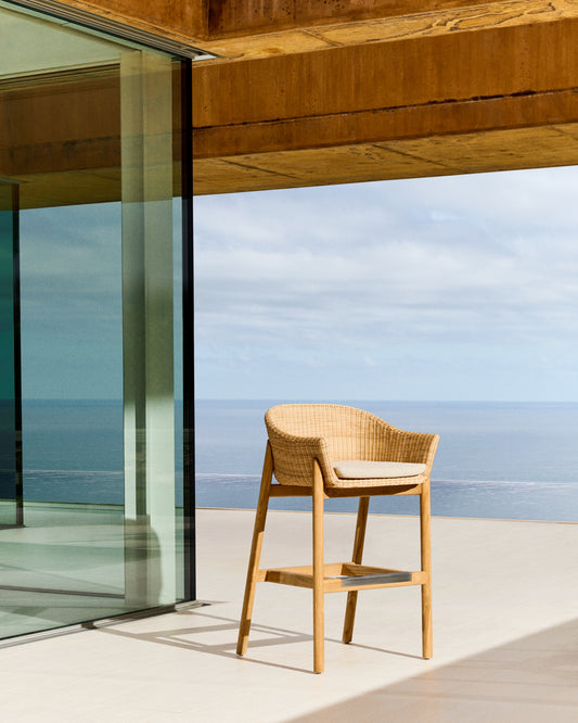 Tamboret Galea de fusta massissa de teca i rotang sintètic 75 cm FSC 100%