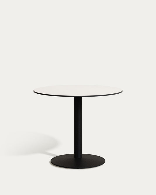 Mesa redonda de exterior Esilda blanco con pie de metal acabado pintado negro Ø 90 x 70 cm