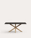 Mesa Argo de cristal negro y patas de acero con acabado madera  180x100 cm