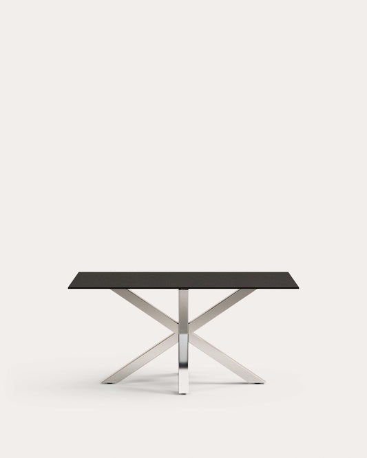Taula Argo de vidre negre mat i potes d'acer inoxidable 160 x 90 cm