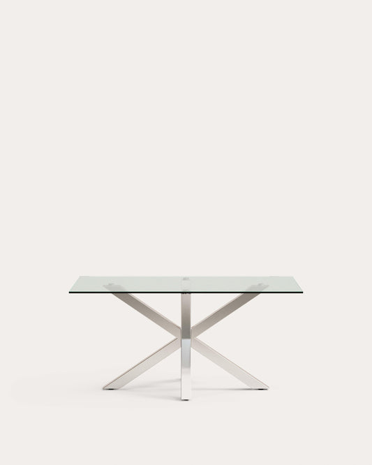 Taula Argo de cristall i potes d'acer inoxidable 160 x 90 cm