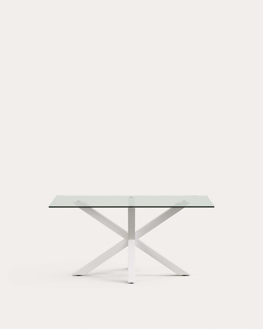 Taula Argo de cristall i potes d'acer acabat blanc 160 x 90 cm