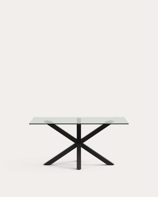 Taula Argo de cristall i potes d'acer acabat negre 160 x 90 cm