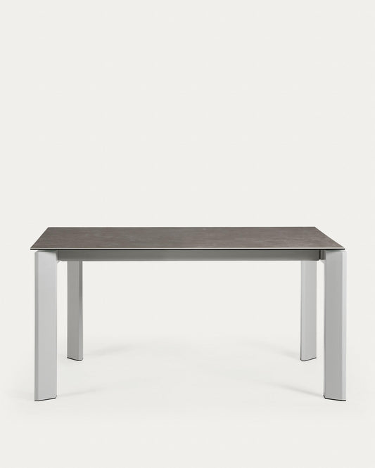 Taula extensible Axis porcellànic acabat Vulcà Cendra i potes d'acer gris 160 (220) cm