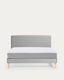 Llit Dyla de borreguet gris potes de fusta massissa de faig per a matalàs de 160 x 200 cm
