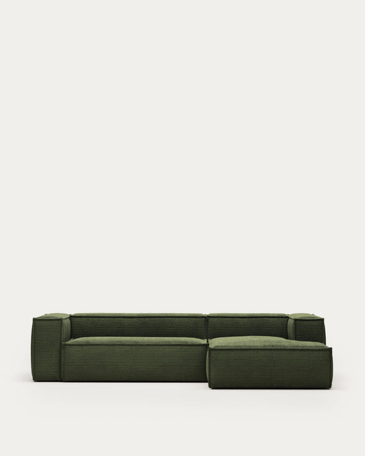 Sofà Blok 3 places de pana gruixuda chaise longue dret verd 300 cm FSC Mix Credit