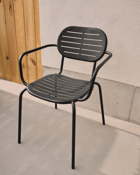 Cadira apilable d’exterior amb reposabraços Brai d’acer galvanitzat gris fosc