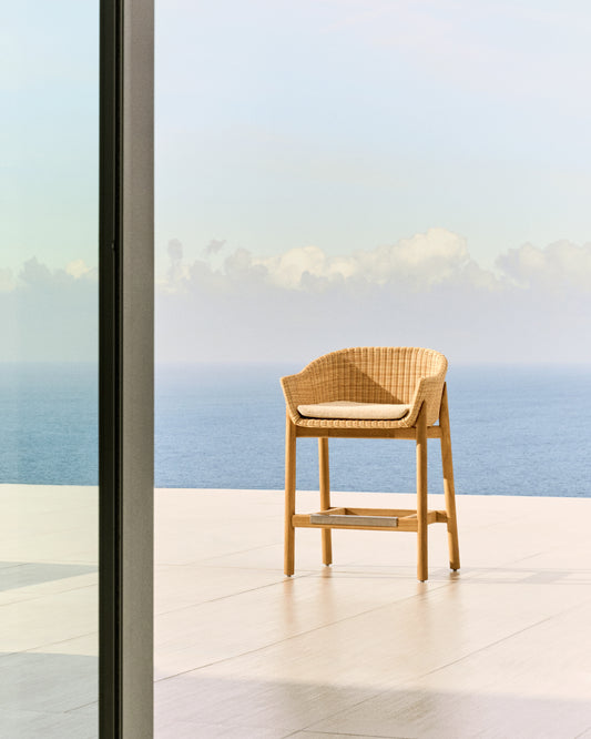 Tamboret Galea de fusta massissa de teca i rotang sintètic 65 cm FSC 100%