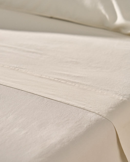 Llençol de sobre Sirale 100% cotó setí acabat rentat blanc per a llit de 90 cm
