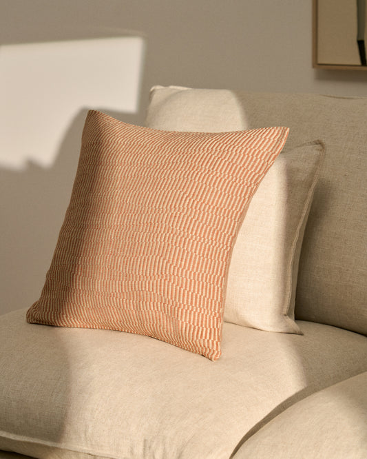 Funda de coixí Nerel de cotó i lli jacquard taronja 50 x 50 cm