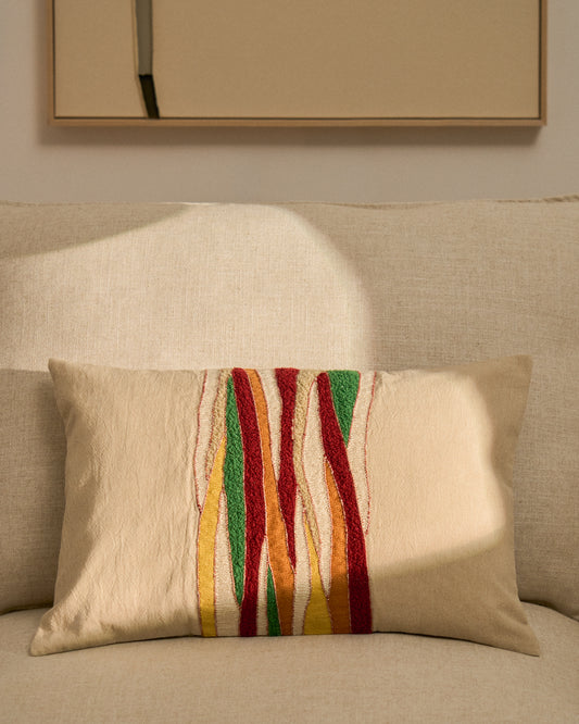 Funda de coixí Sirea de cotó amb detall brodat multicolor 40 x 60 cm