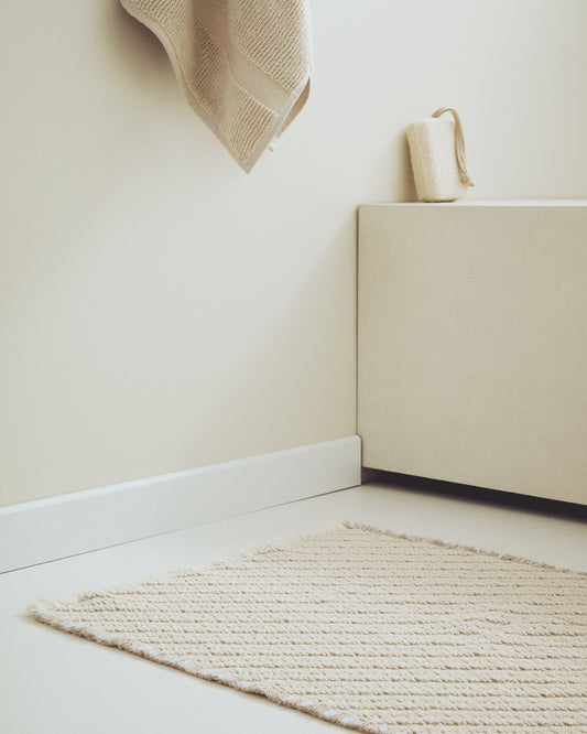 Alfombra de baño Janu 100% algodón estructura diagonal crudo 50 x 70 cm