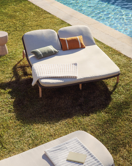 Bain de soleil double Alipa en bois d’acacia et corde gris foncé FSC 100 %