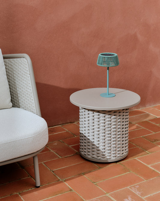 Taula auxiliar d'exterior Sedalis d'alumini i corda talp Ø50 cm
