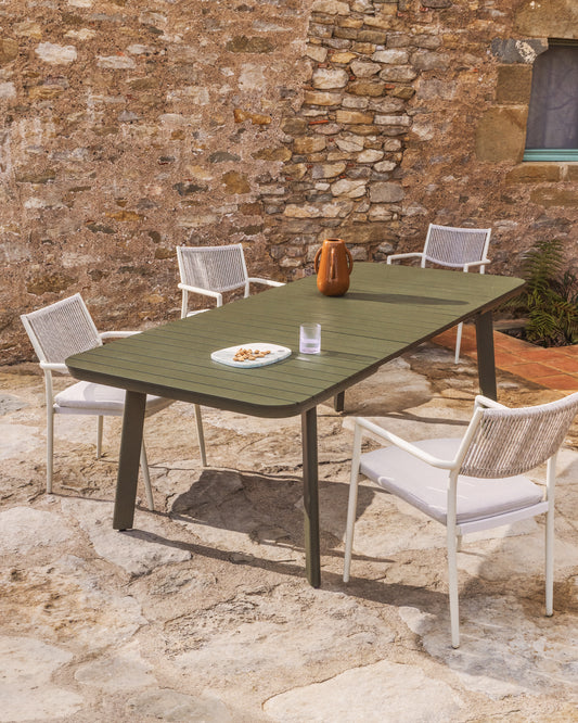 Taula extensible d’exterior Izola d’alumini amb acabat verd 185 (235) x 100 cm