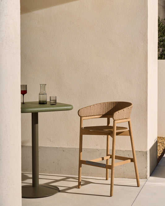 Tamboret Arinella de fusta massissa d'acàcia amb acabat to natural i corda beige 75 cm FSC 100%