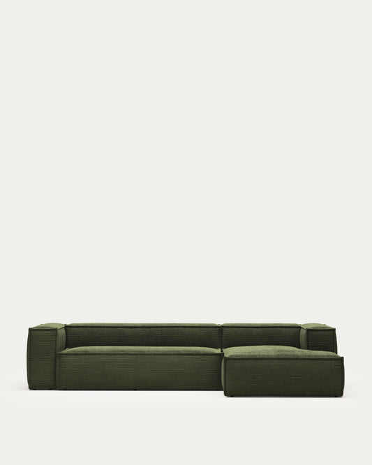 Sofà Blok 4 places de pana gruixuda chaise longue dret verd 330 cm FSC Mix Credit