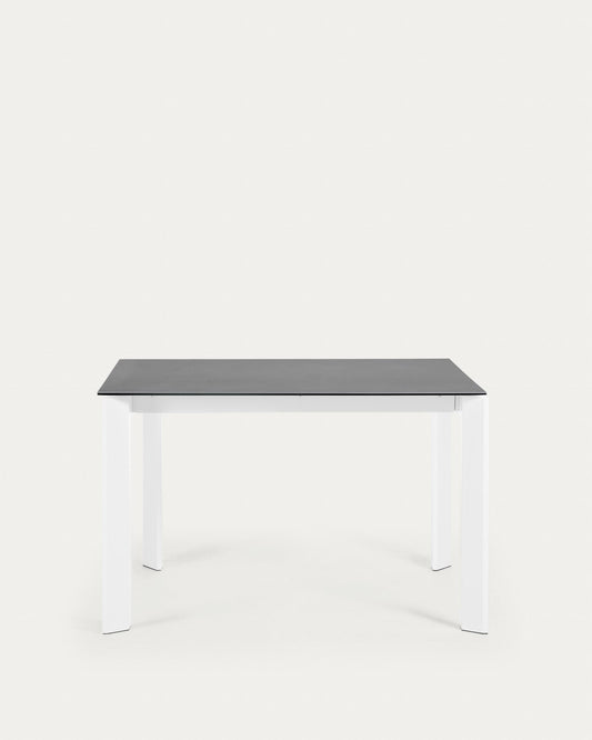 Taula extensible Axis porcellànic acabat Vulcano Roca i potes acer blanc 120 (180) cm