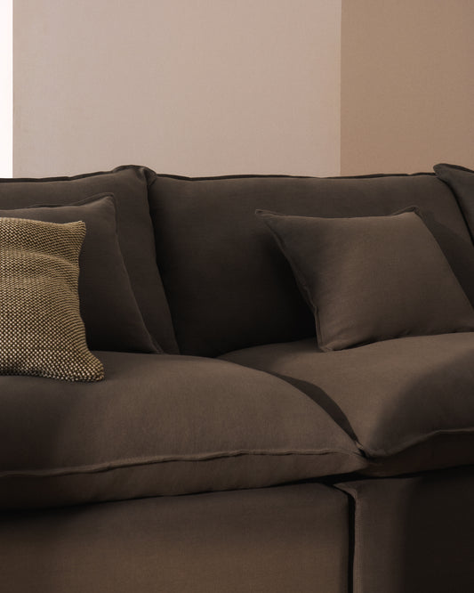 Sofà raconer modular desenfundable Anarela 4 places de lli taupe 287 x 197 / 197 x 287 cm FSC Mix Credit