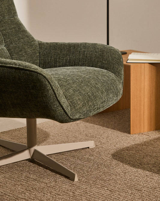 Butaca giratoria Teryl de chenilla verde y metal con acabado gris FSC 100%