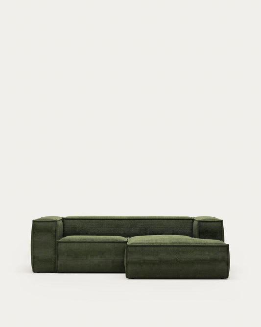 Sofà Blok 2 places de pana gruixuda chaise longue dret verd 240 cm FSC Mix Credit