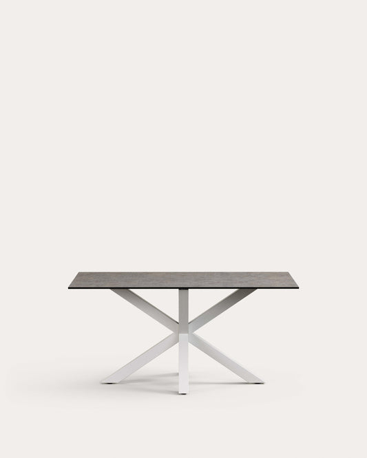 Taula Argo de porcellànic Iron Moss i potes d'acer amb acabat blanc 160 x 90 cm