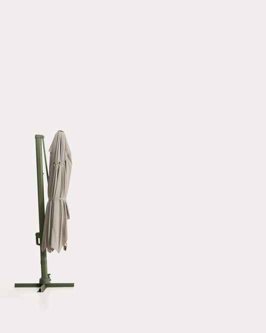 Para-sol excèntric Noli beix amb estructura d’alumini verd 300 x 420 cm