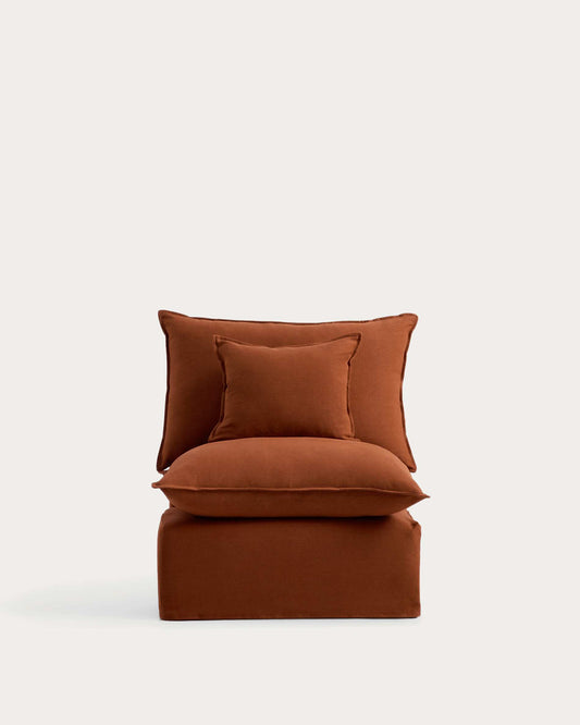 Sofà raconer modular desenfundable Anarela 4 places de lli terracota 287 x 197 / 197 x 287 cm FSC Mix Credit