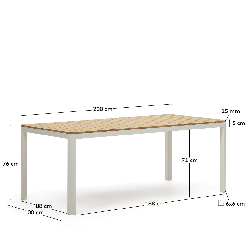 Taula 100% exterior Bona fusta massissa de teca i alumini amb acabat blanc 200 x 100 cm