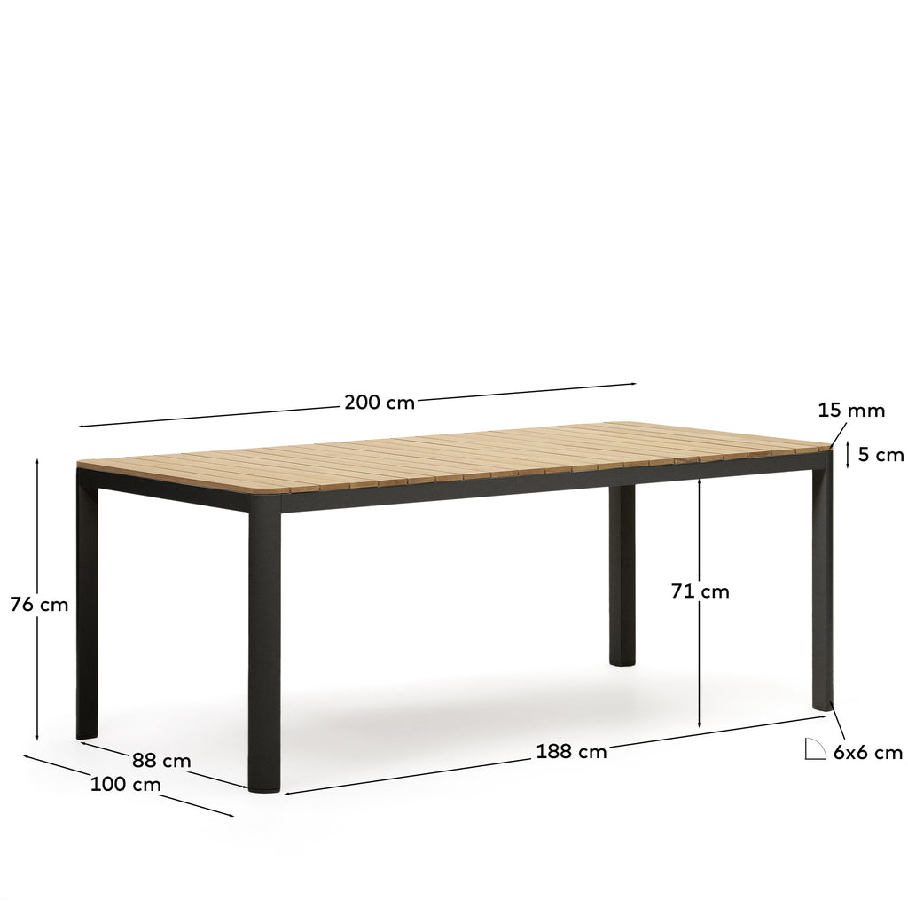 Taula 100% exterior Bona fusta massissa de teca i alumini amb acabat negre 200 x 100 cm