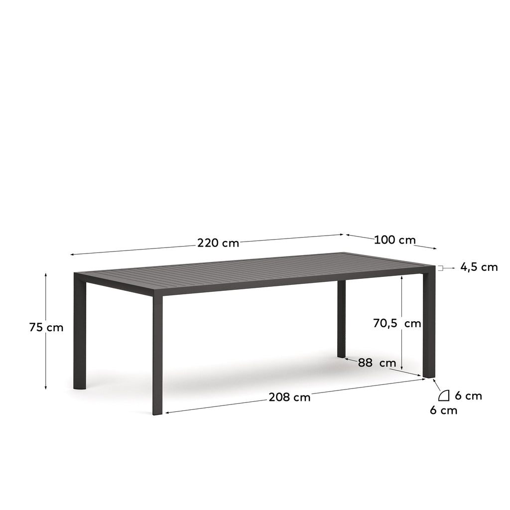 Taula d'exterior Culip d'alumini amb acabat gris 220 x 100 cm
