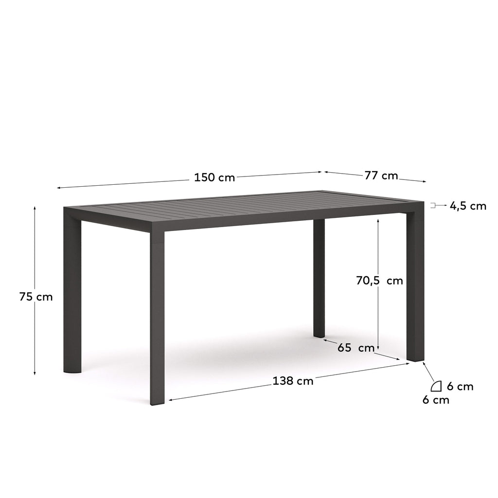 Taula d'exterior Culip d'alumini amb acabat gris 150 x 77 cm