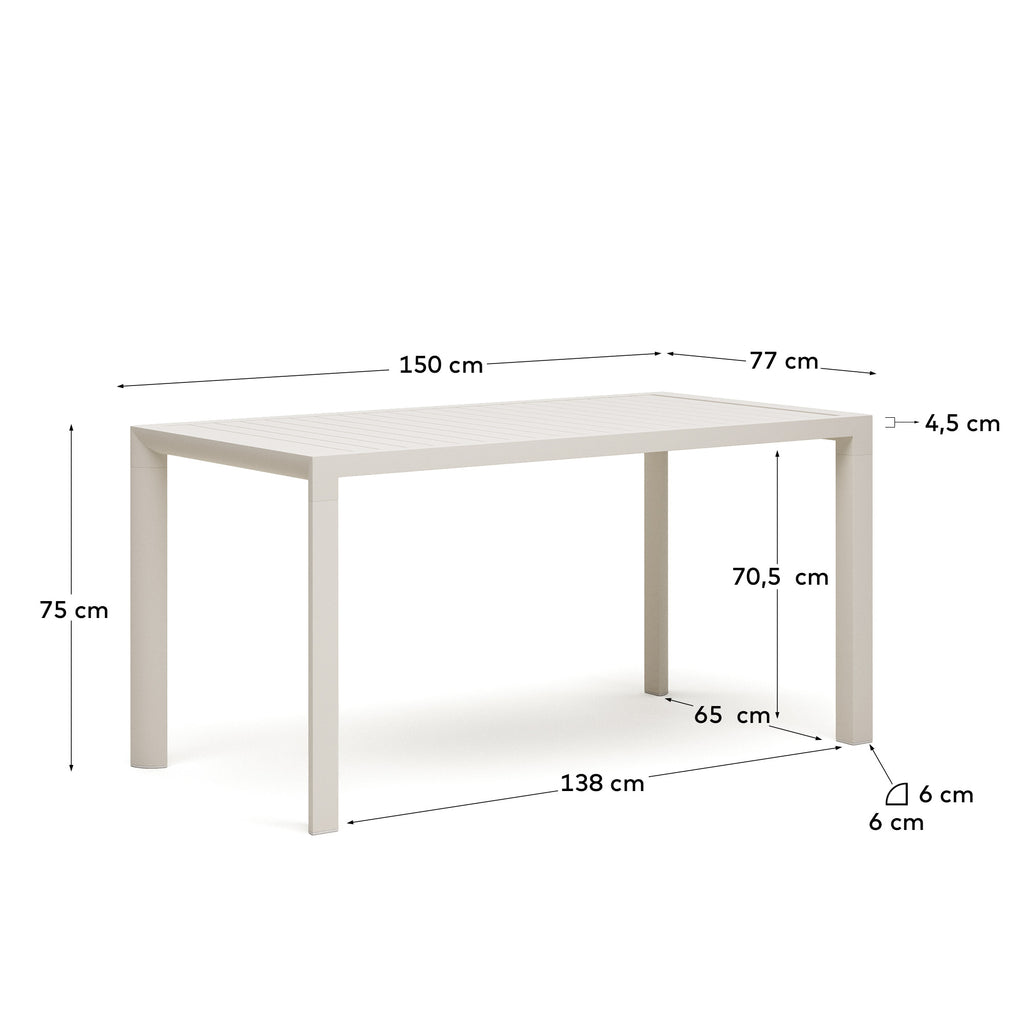 Taula d'exterior Culip d'alumini amb acabat blanc 150 x 77 cm