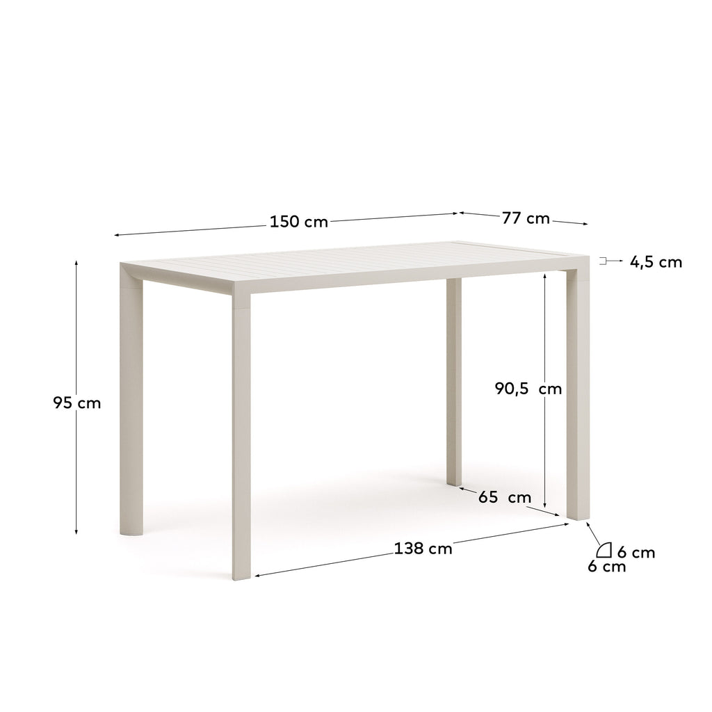 Taula d'exterior alta Culip d'alumini amb acabat blanc 150 x 77 cm