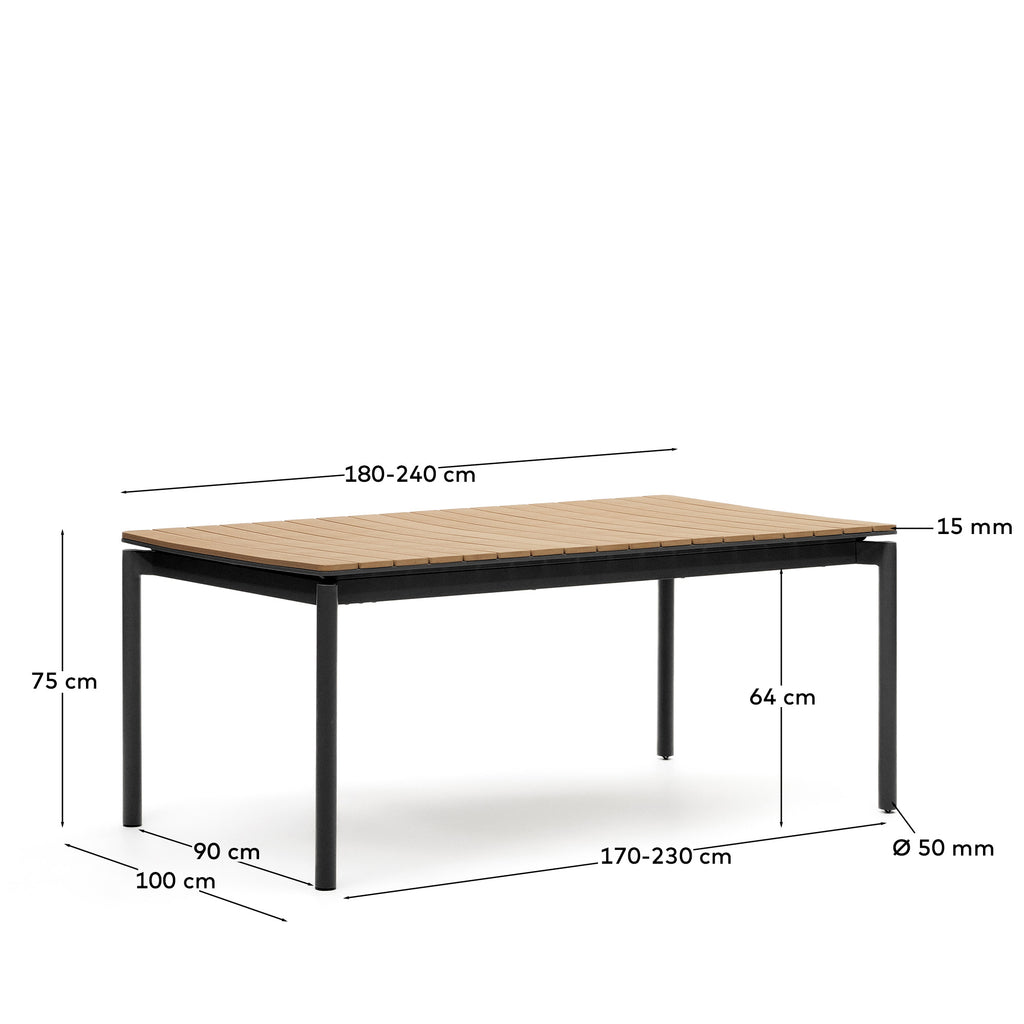 Taula extensible d'exterior Canyelles de polifusta i alumini negre mat 180 (240) x 100 cm