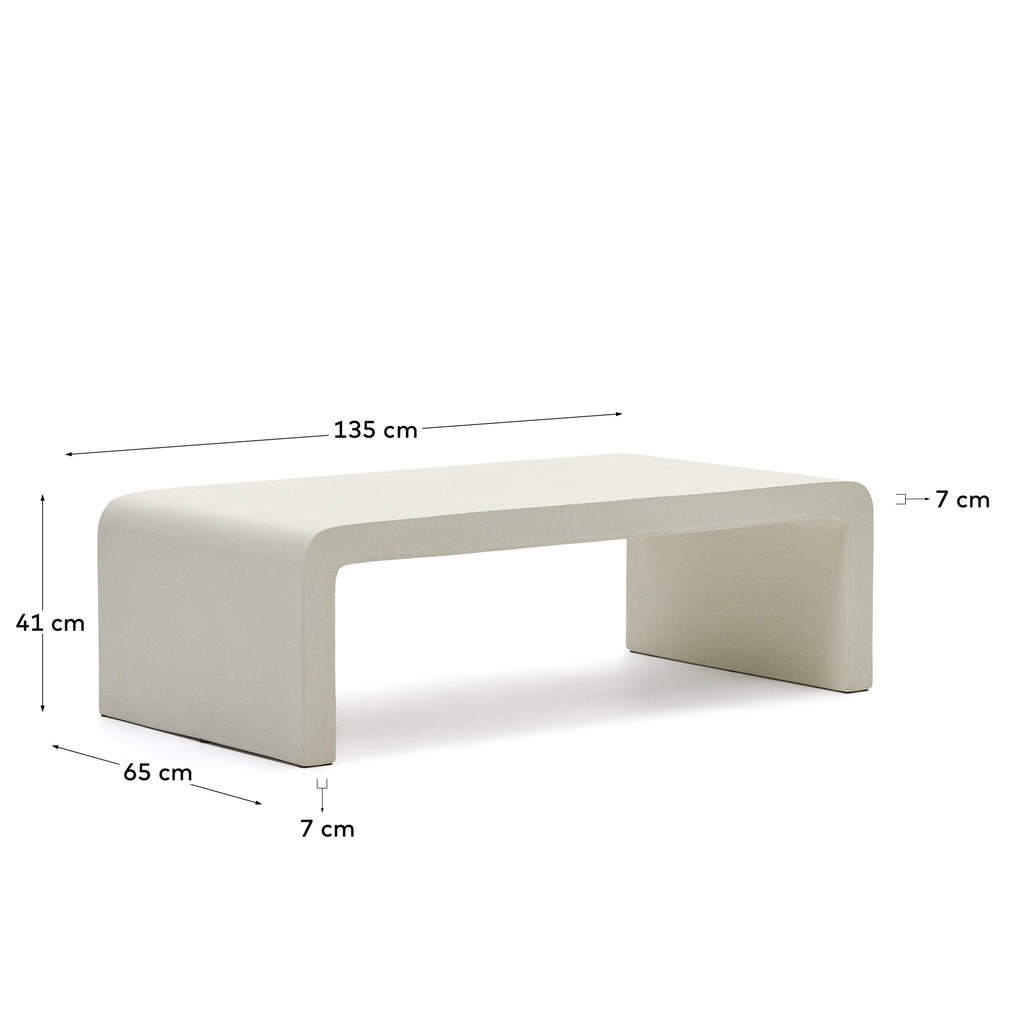 Taula de centre Aiguablava de ciment blanc 135 x 65 cm