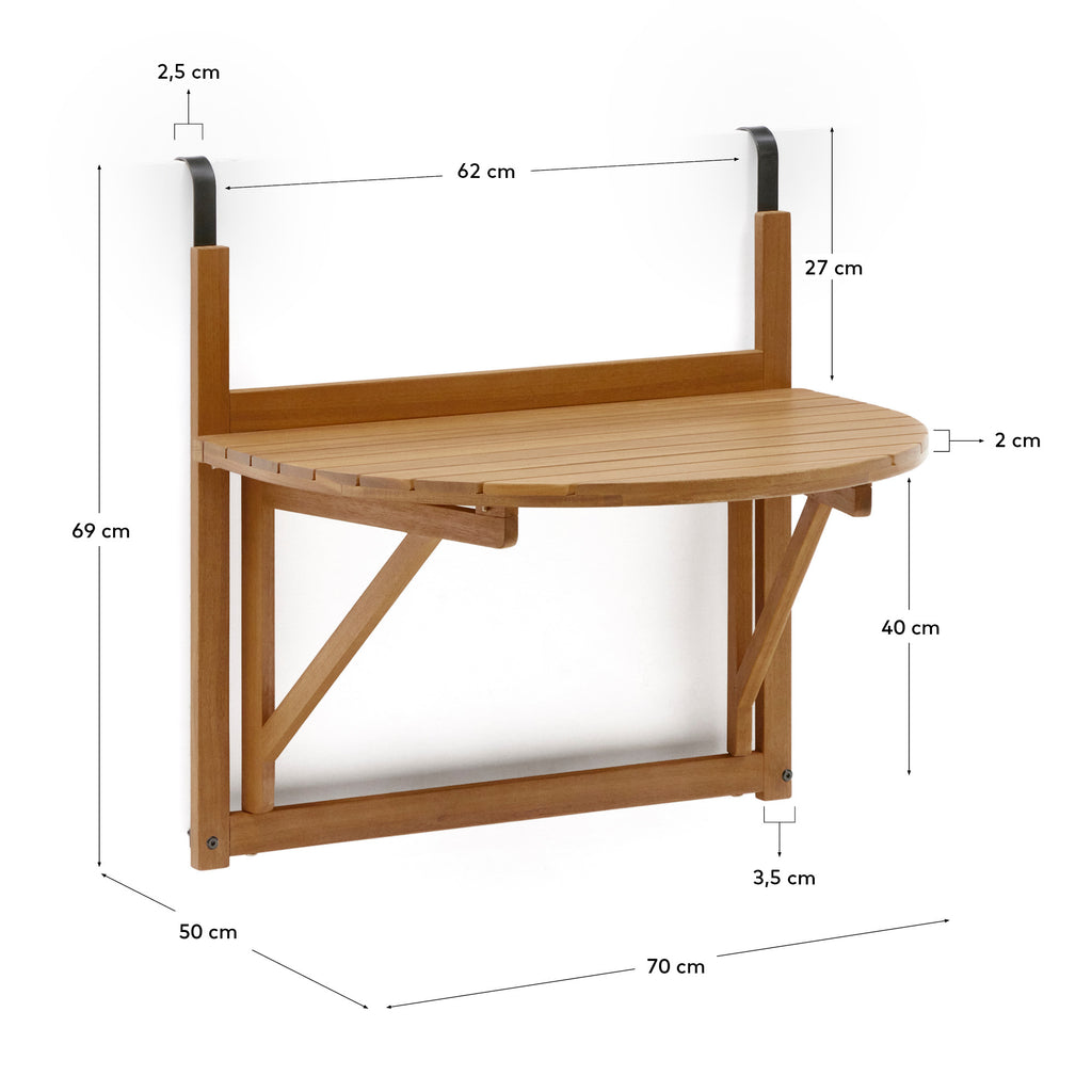 Taula plegable de balcó Amarilis fusta massissa acàcia 50 x 70 cm FSC 100%
