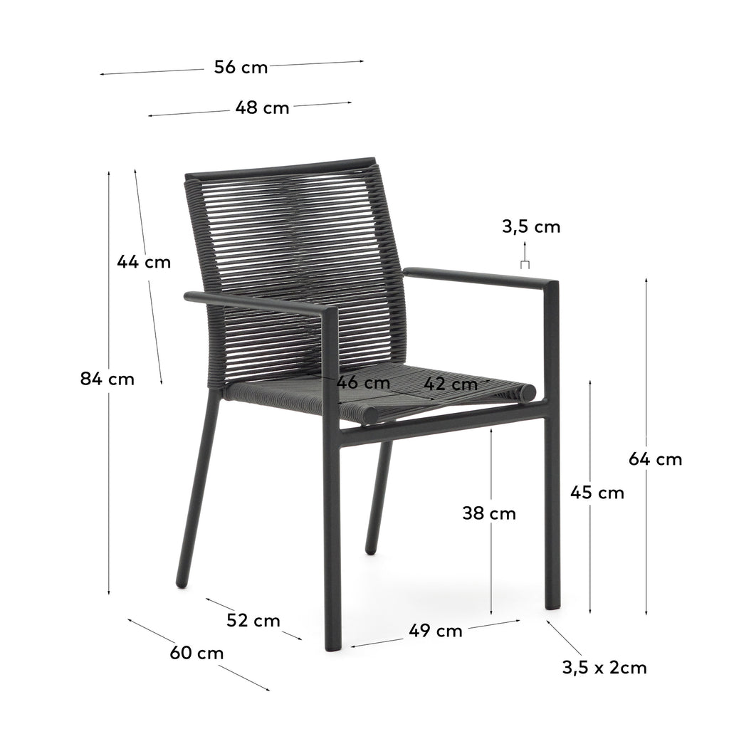 Silla apilable de exterior Culip de cuerda y aluminio gris