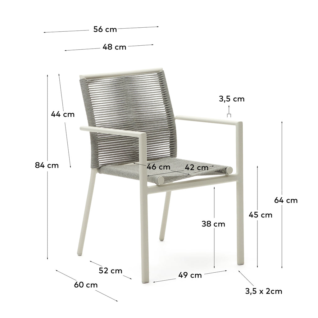 Silla apilable de exterior Culip de cuerda y aluminio blanco