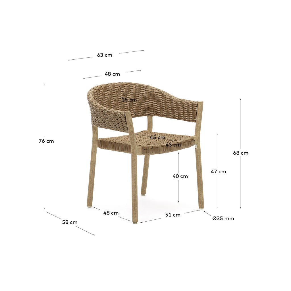 Cadira apilable d’exterior Pola de fusta massissa d’eucaliptus i rotang sintètic acabat natural FSC 100%