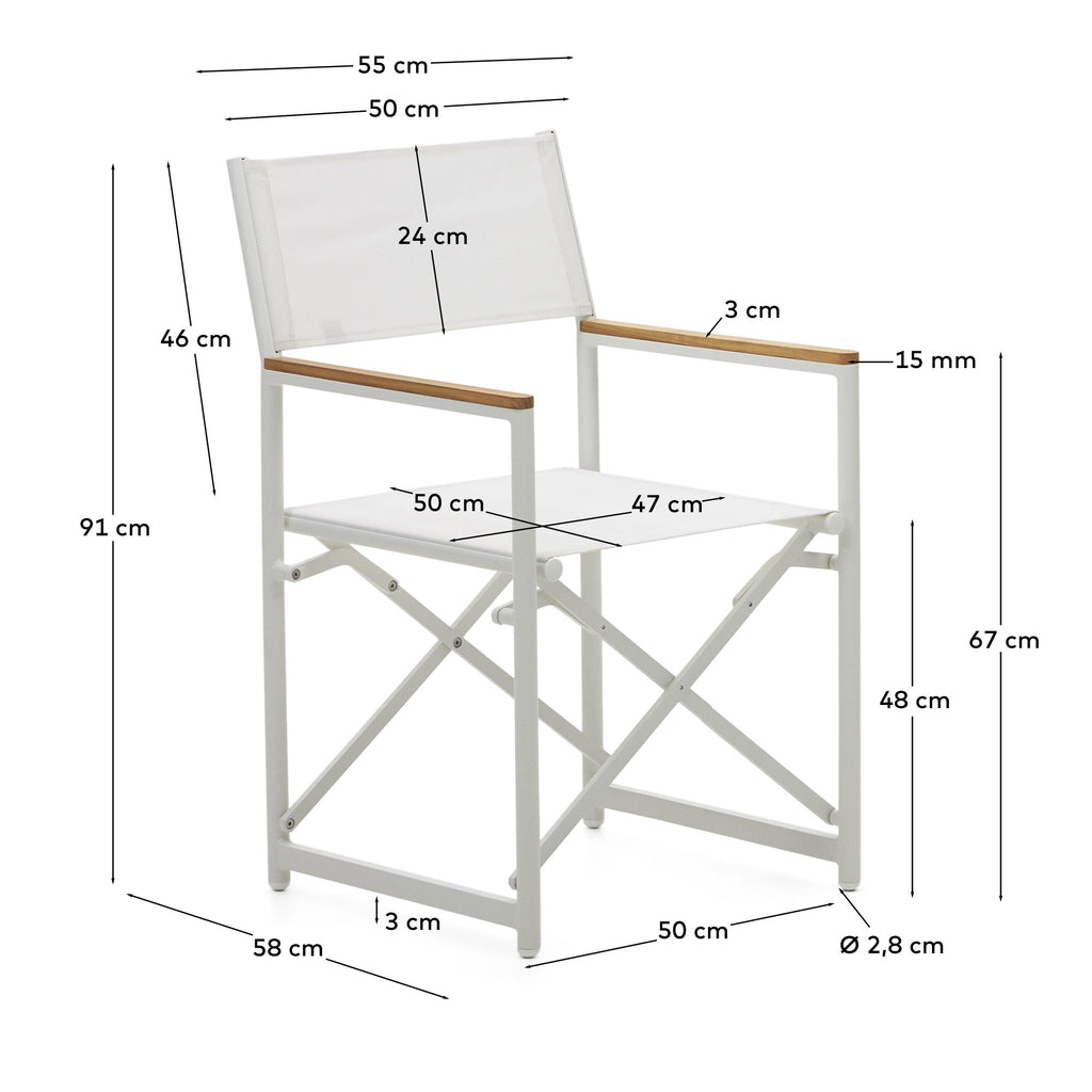 Silla plegable 100% exterior Llado aluminio blanco y reposabrazos madera maciza teca