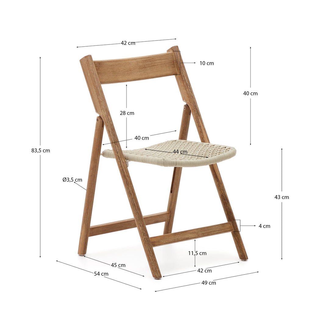 Chaise pliante Dandara bois d' acacia et structure acier avec corde blanc FSC 100 %