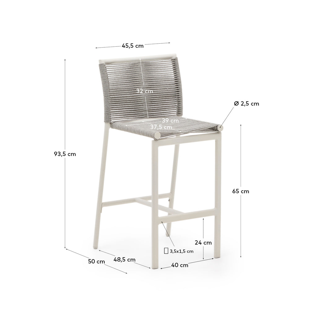 Tamboret d'exterior Culip de corda i alumini blanc 65 cm