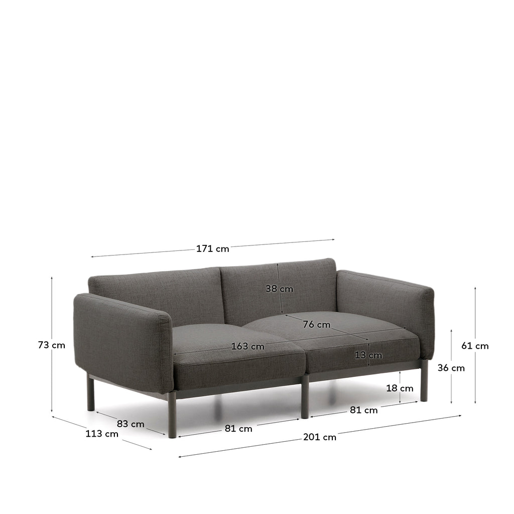 Sofà modular d'exterior Sorells 2 places amb entapissat gris i alumini gris 171 cm