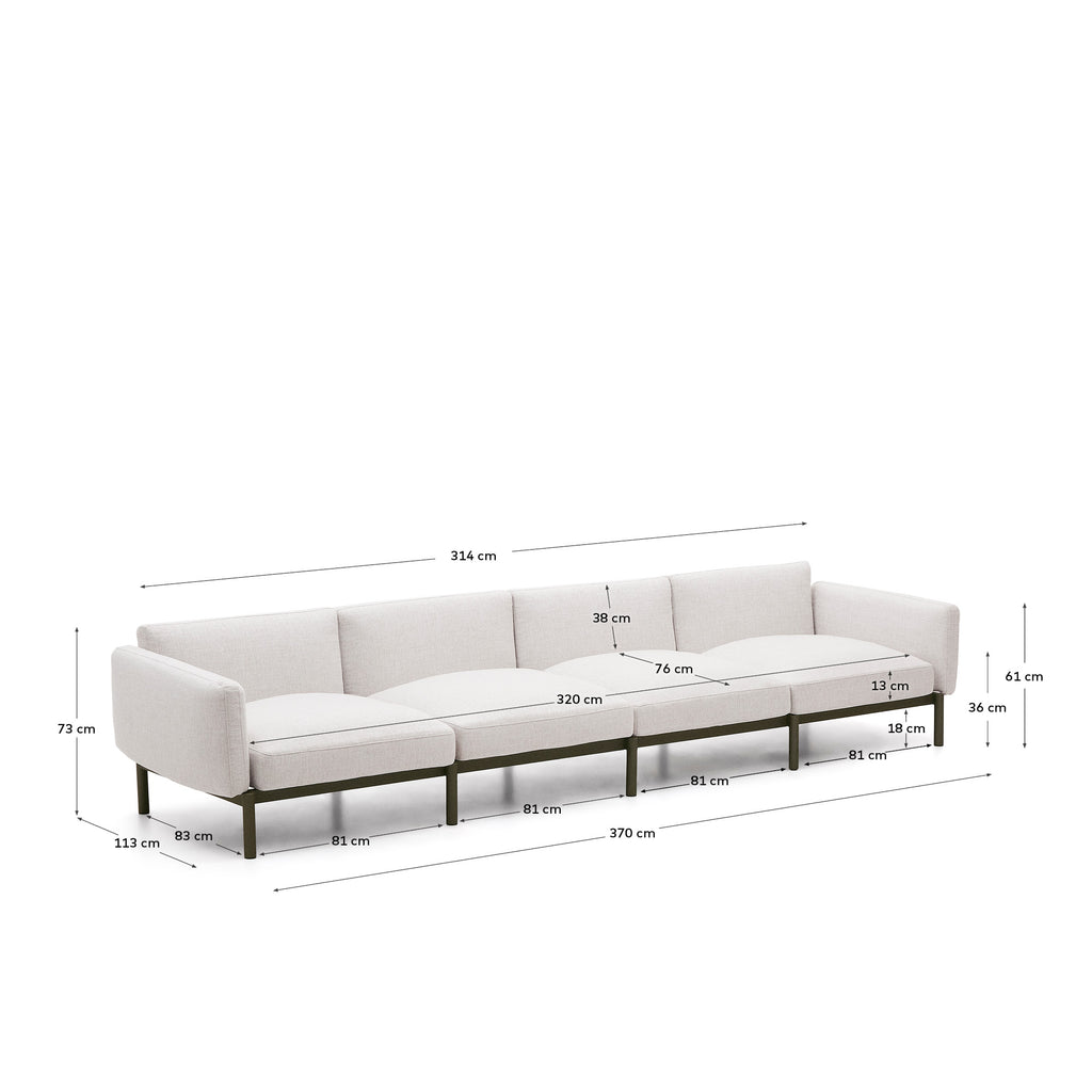 Sofà modular d'exterior Sorells 4 places amb entapissat beix i alumini verd 314  cm