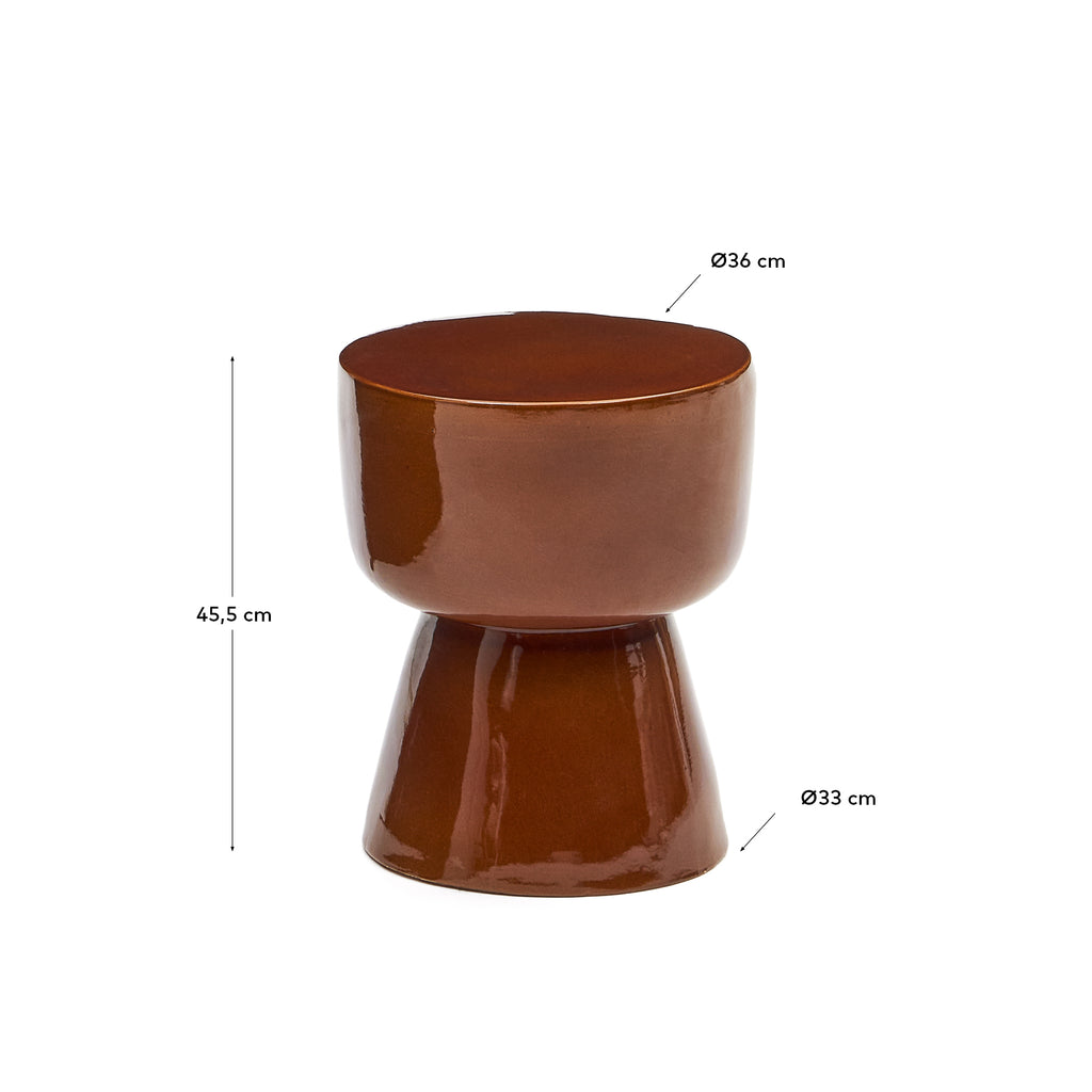 Taula auxiliar exterior Mesquida de ceràmica amb acabat terracota esmaltat Ø 36 cm