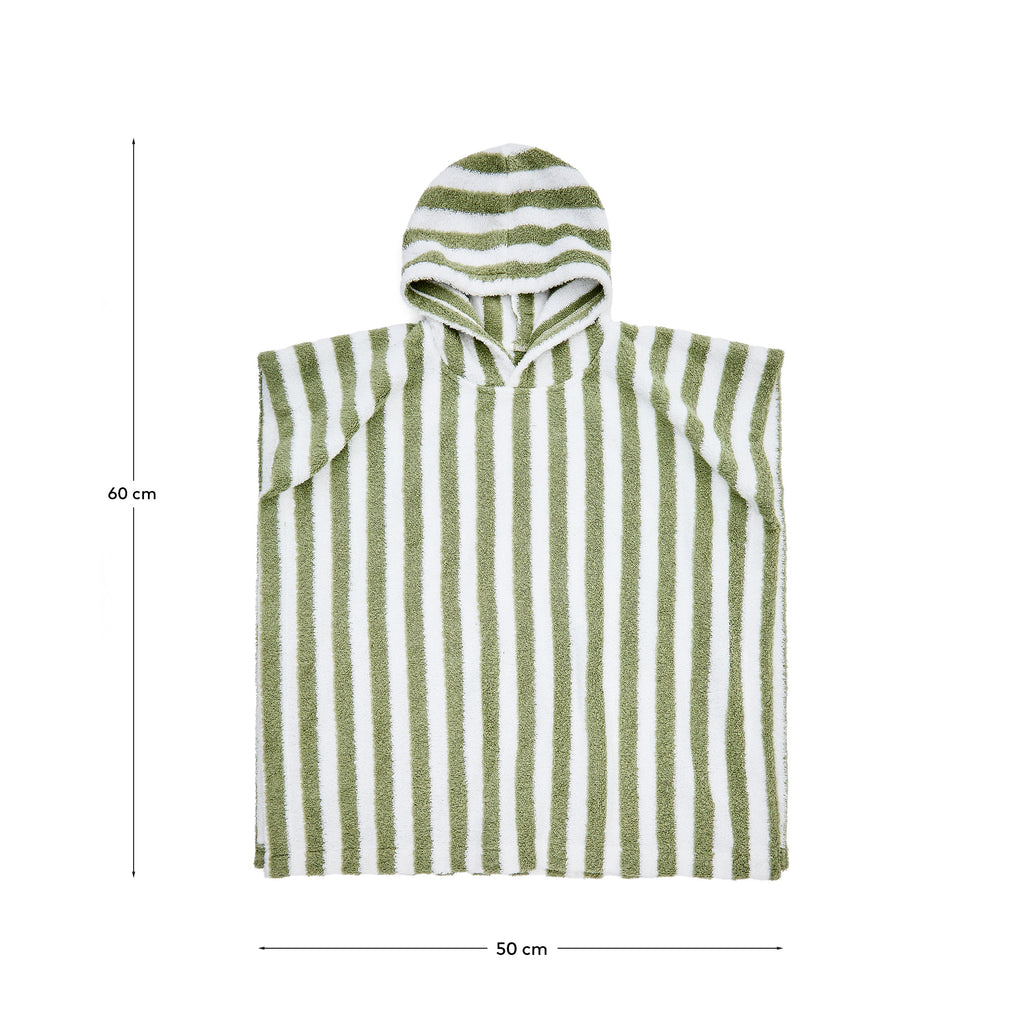Poncho toalla Nuni de algodón rayas blanco y verde talla 2/3 años