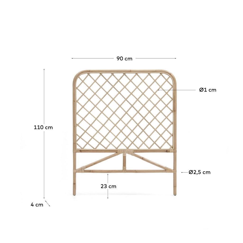 Cabecero Citlalli de ratán con acabado natural para cama de 90 cm