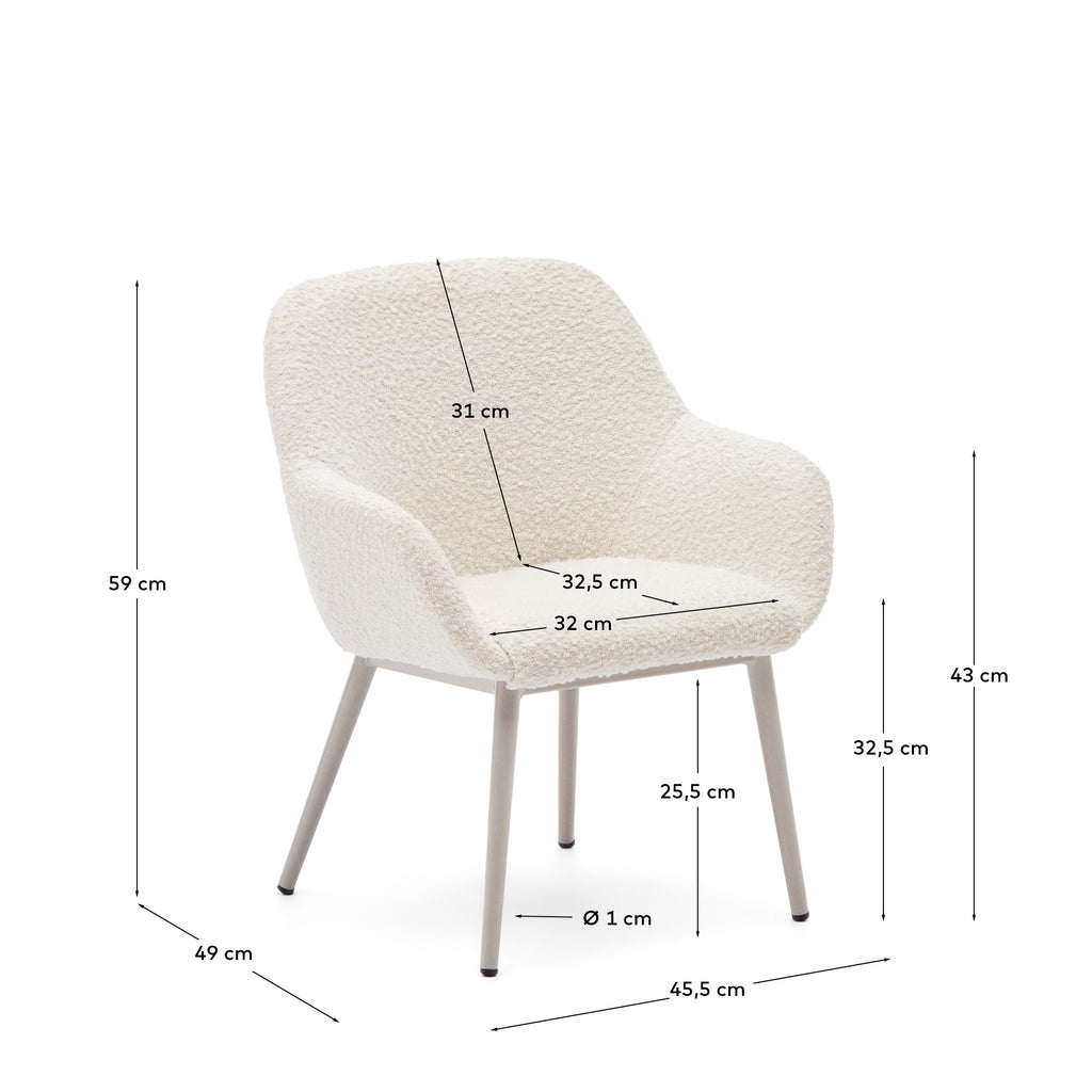Chaise enfant Konna en bouclette blanc et pieds en acier avec finition beige