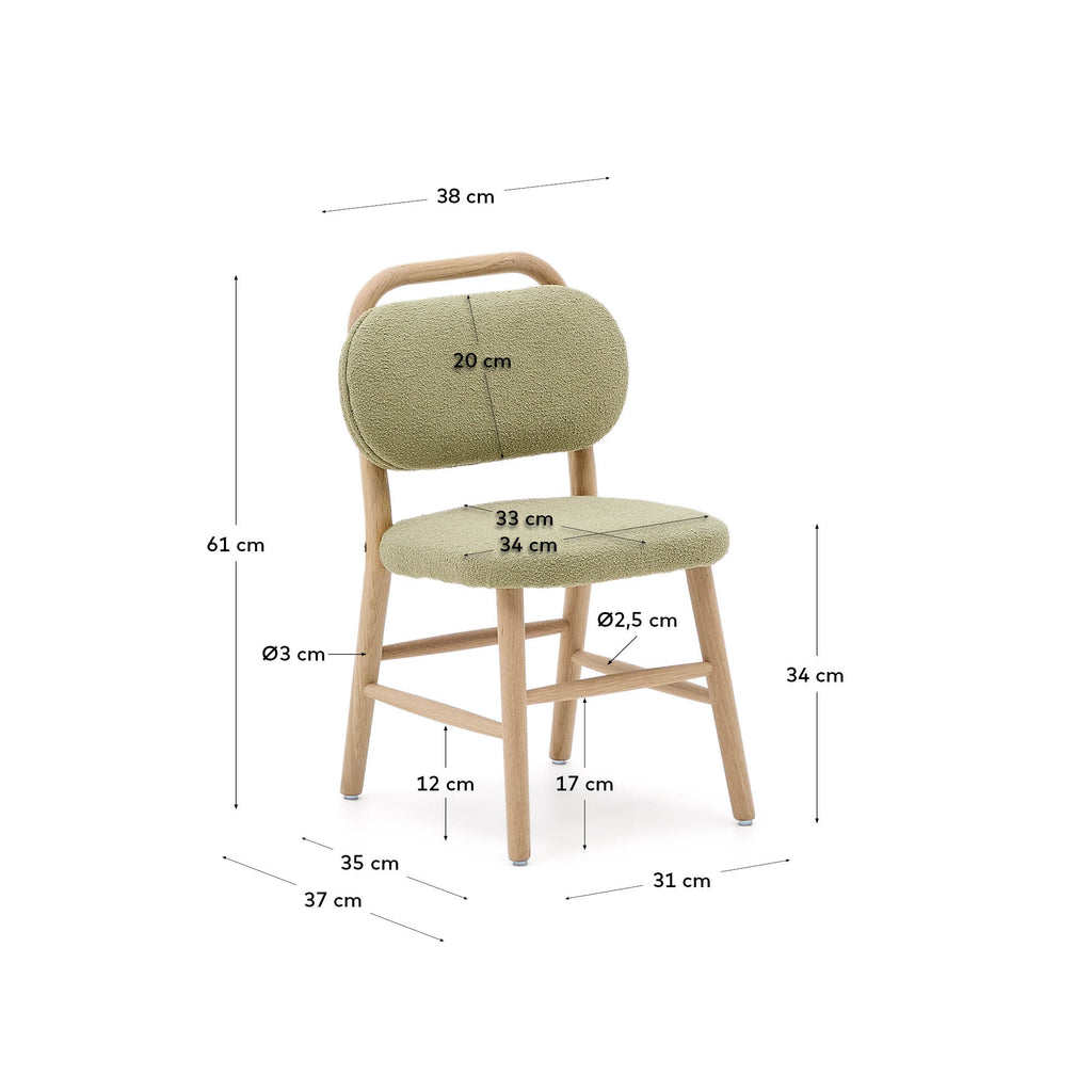 Silla infantil Helda de borreguito verde y madera maciza de roble FSC Mix Credit